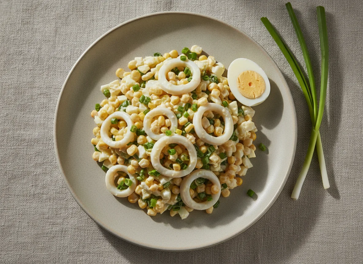 Салат с кальмарами и кукурузой photo