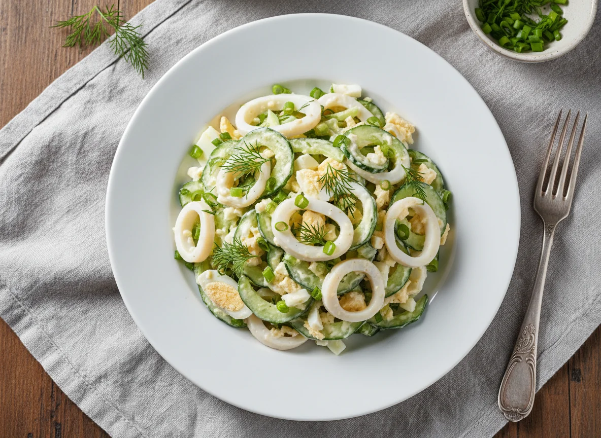 Салат с кальмарами и огурцами photo