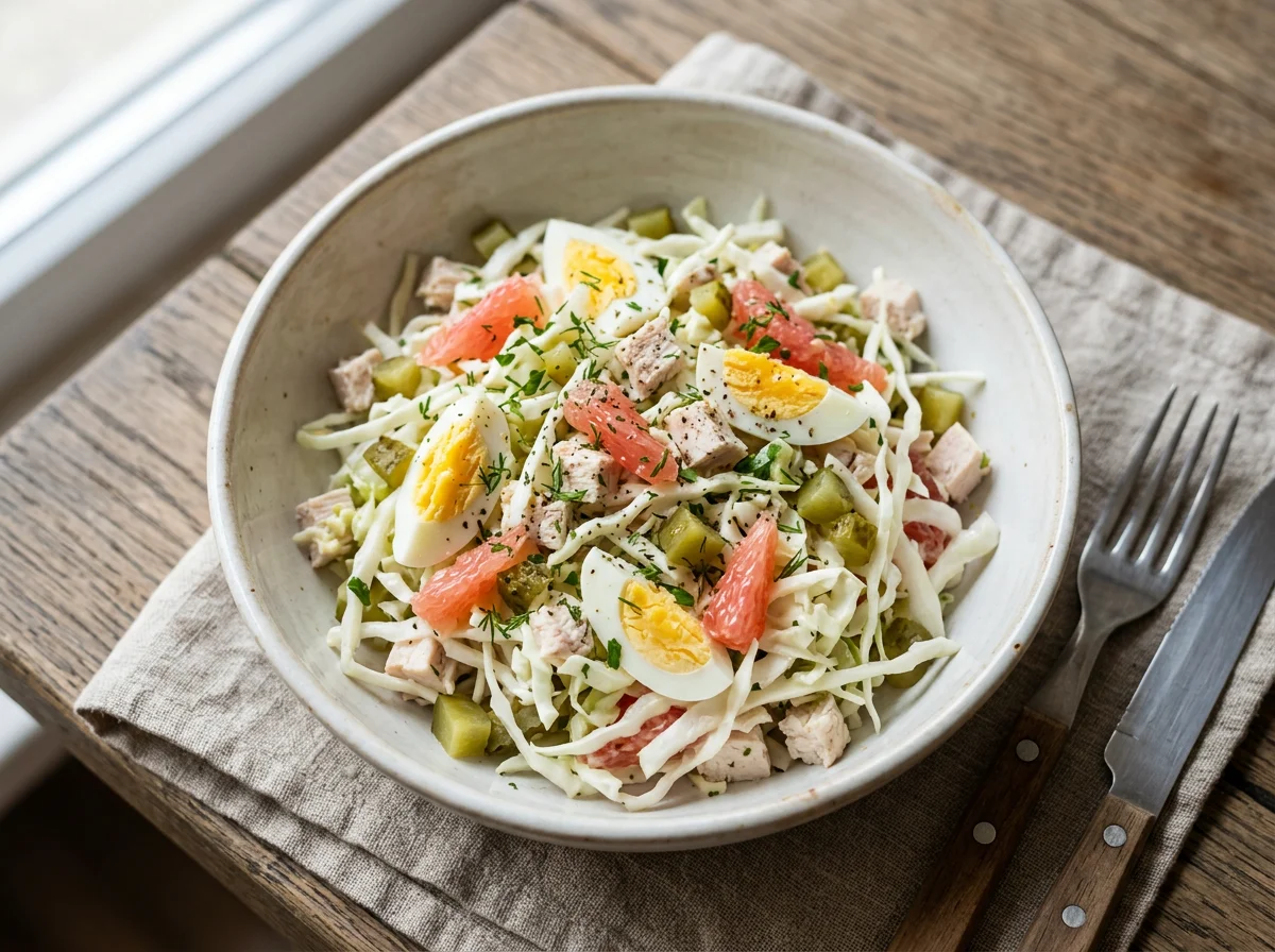 Салат с капустой, яйцом и курицей photo