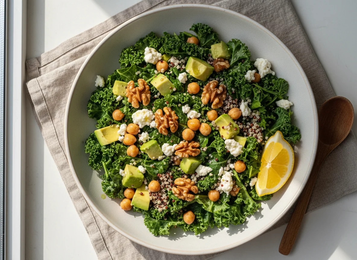 Салат с капустой Кале, авокадо и орехами photo