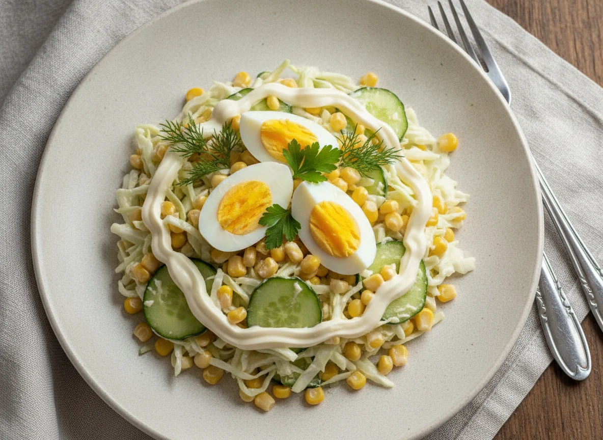 Салат с капустой, кукурузой и огурцом photo