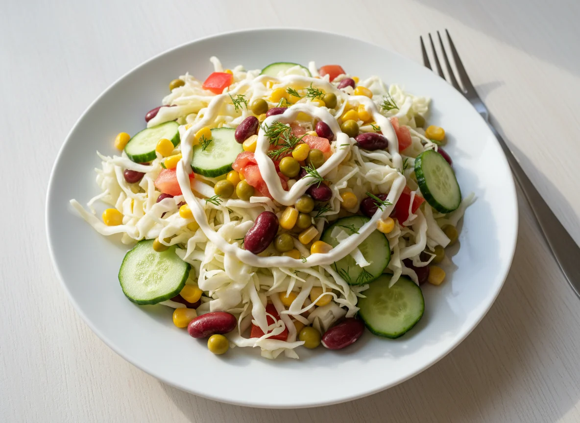 Салат с капустой, овощами и майонезом photo