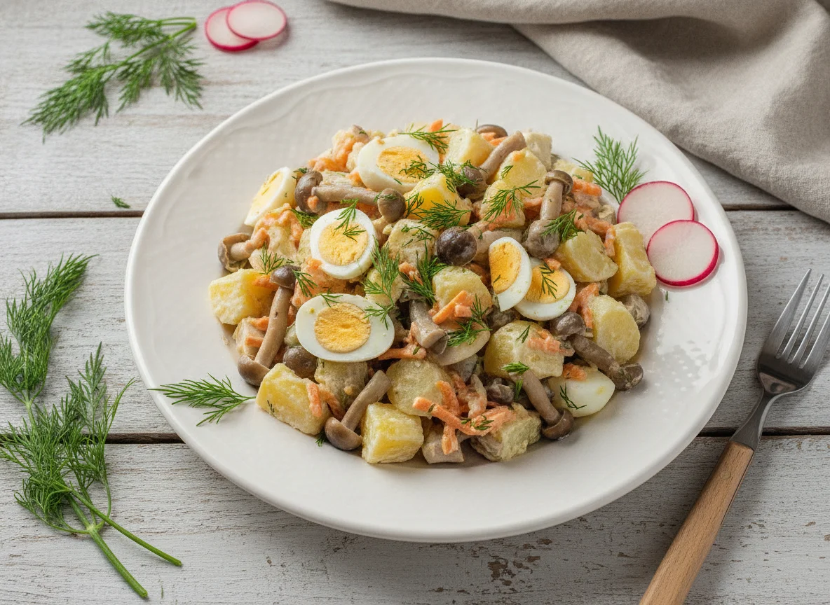 Салат с картофелем, яйцом и грибами photo