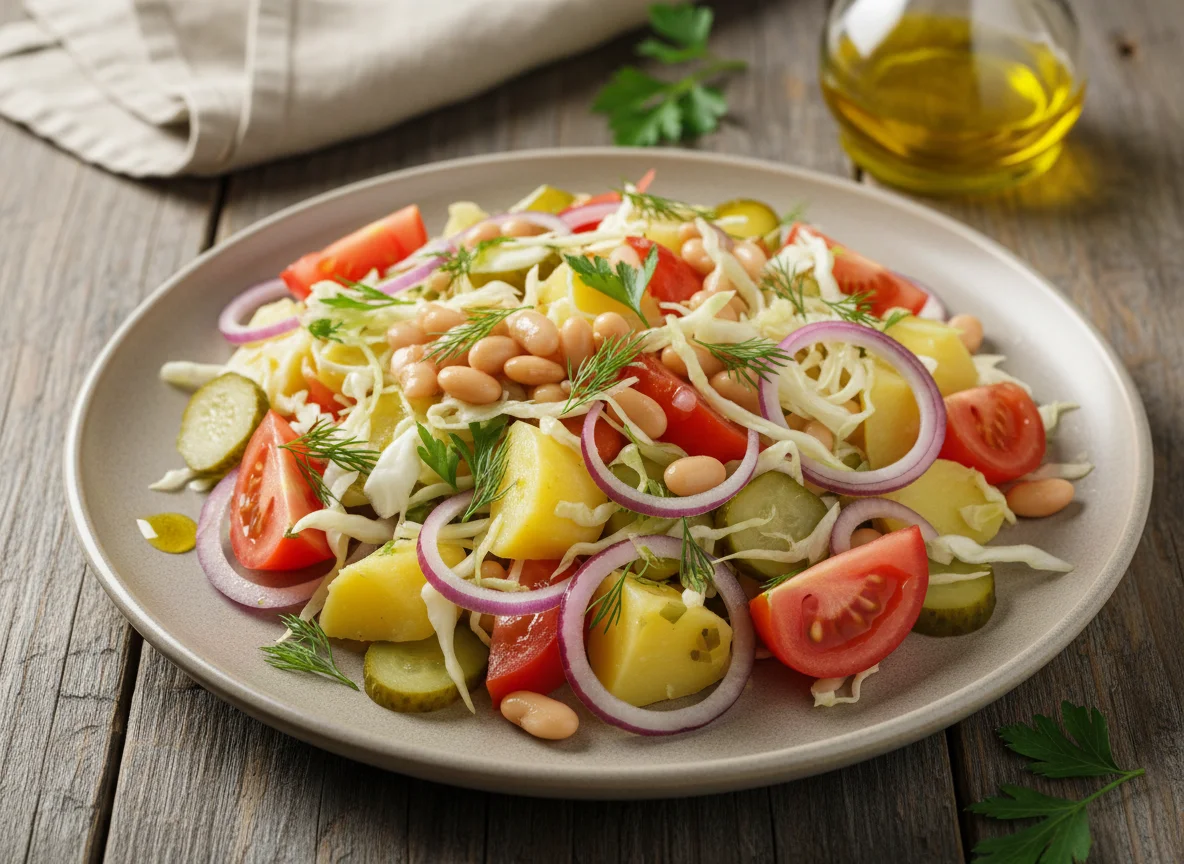 Салат с картофелем, фасолью и овощами photo