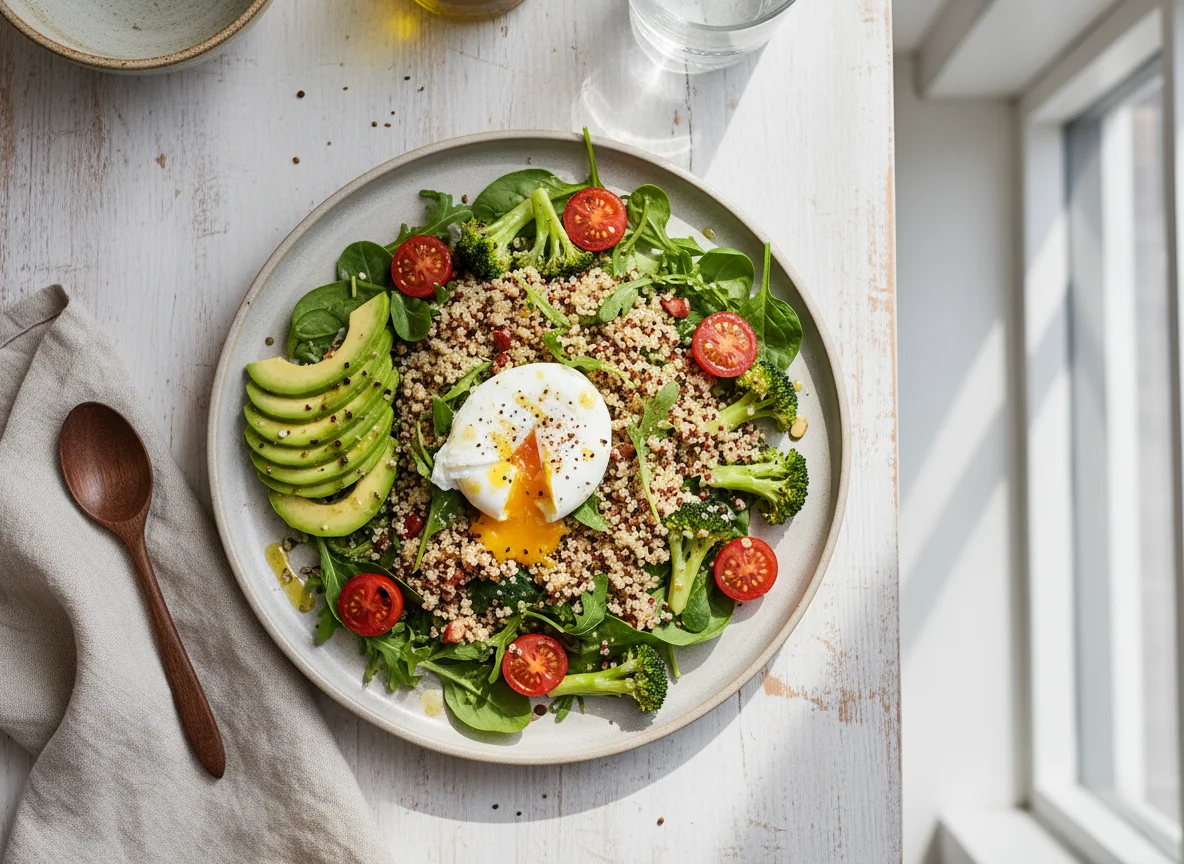Салат с киноа, авокадо и яйцом пашот photo