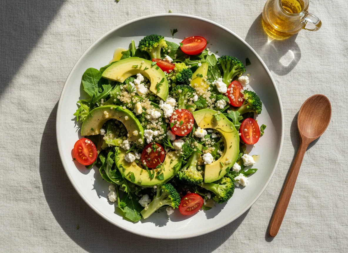 Салат с киноа, авокадо и брокколи photo