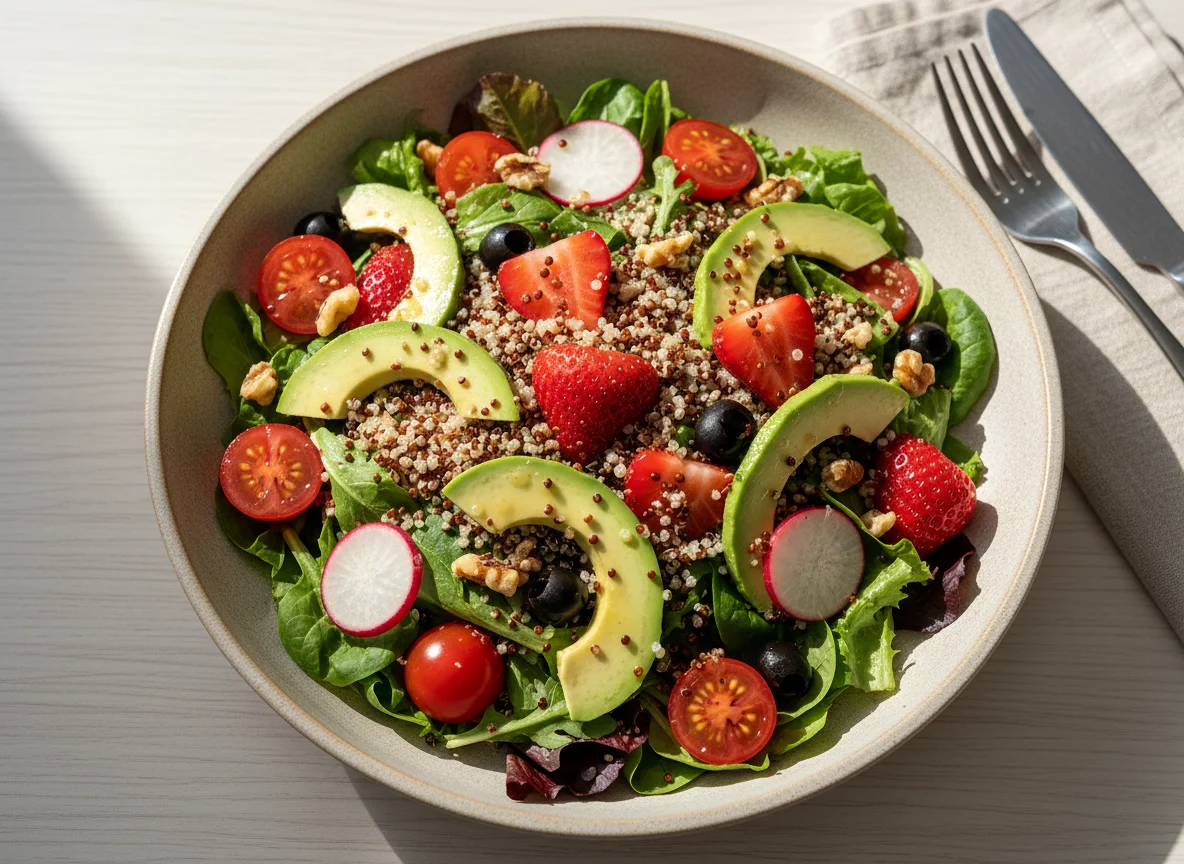 Салат с киноа, авокадо и клубникой photo