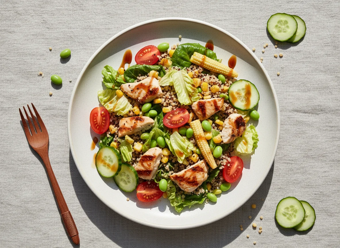 Салат с киноа, курицей и овощами photo