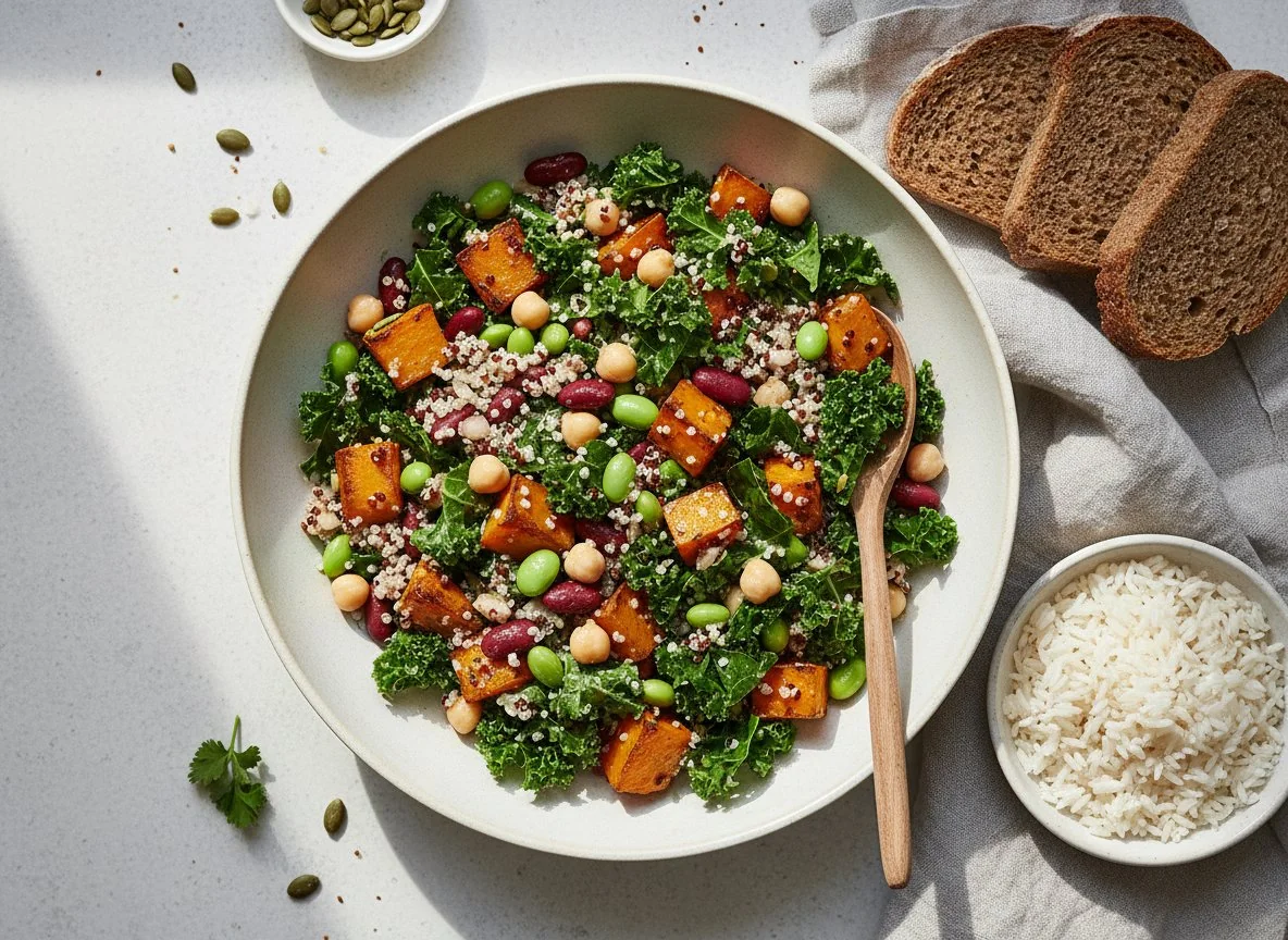 Салат с киноа, тыквой и капустой кейл photo