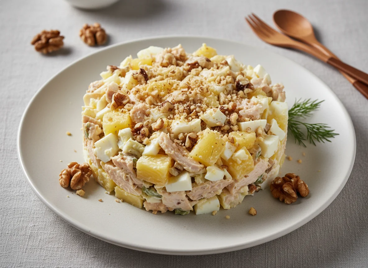 Салат с копченой курицей ананасом яйцом photo