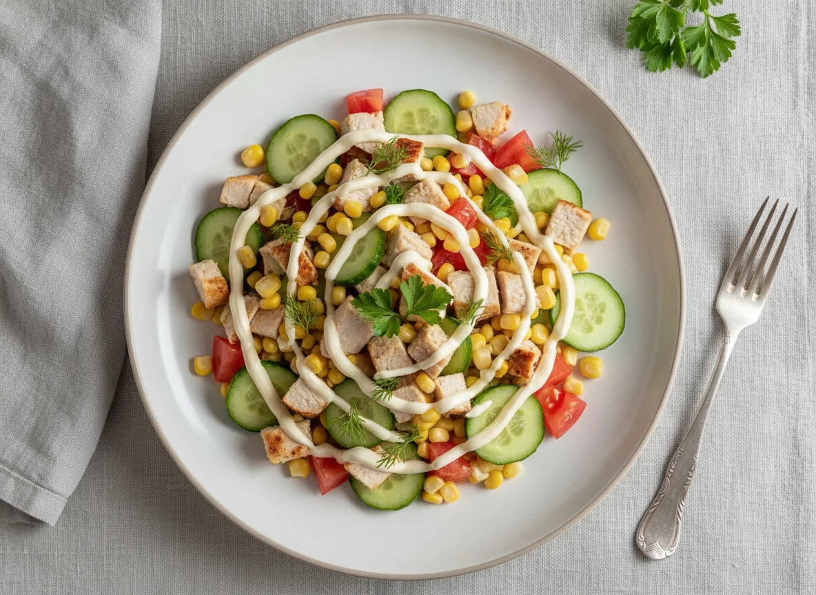 Салат с копченой курицей и овощами photo