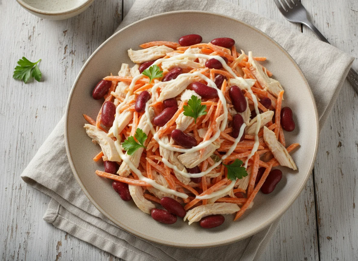 Салат с корейской морковью, курицей и фасолью photo