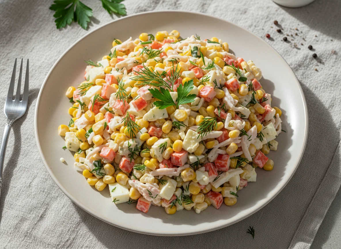 Салат с крабом и кукурузой photo