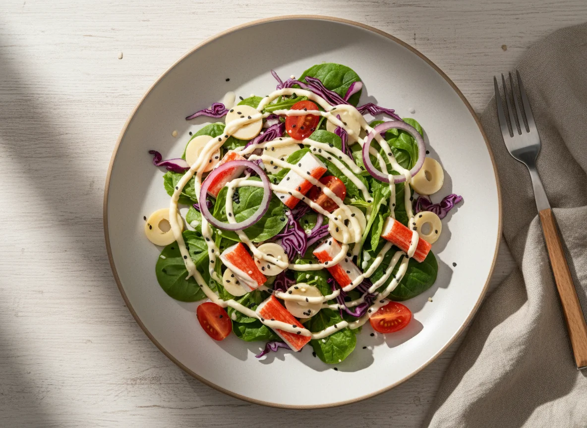 Салат с крабовыми палочками и краснокочанной капустой photo