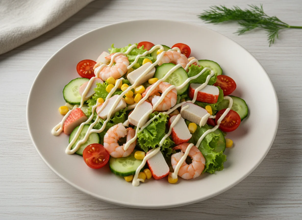 Салат с крабовыми палочками и креветками photo