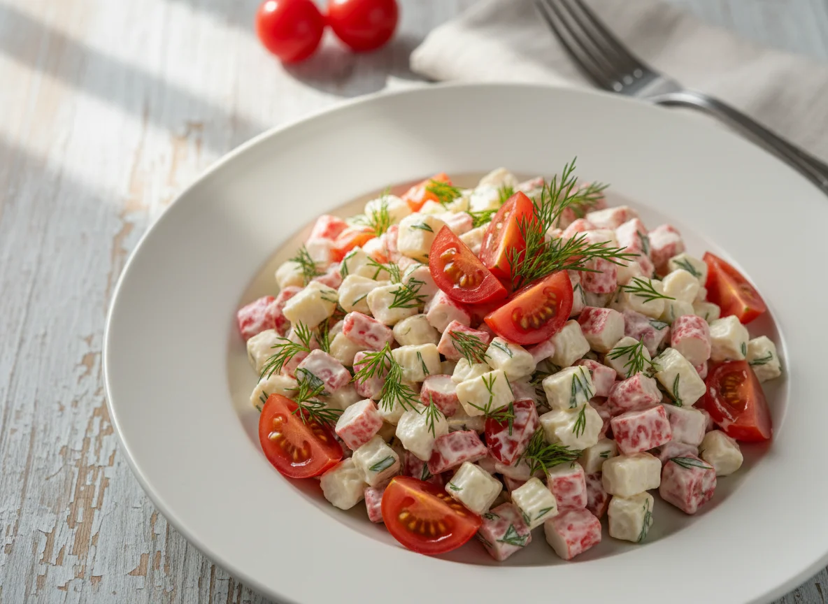 Салат с крабовыми палочками и помидорами photo