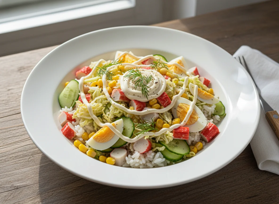 Салат с крабовыми палочками и рисом photo