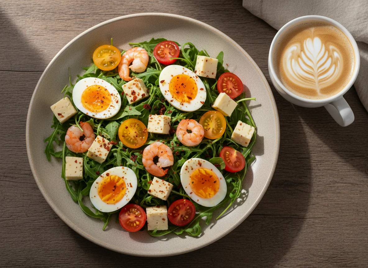 Салат с креветками, яйцами и сыром photo
