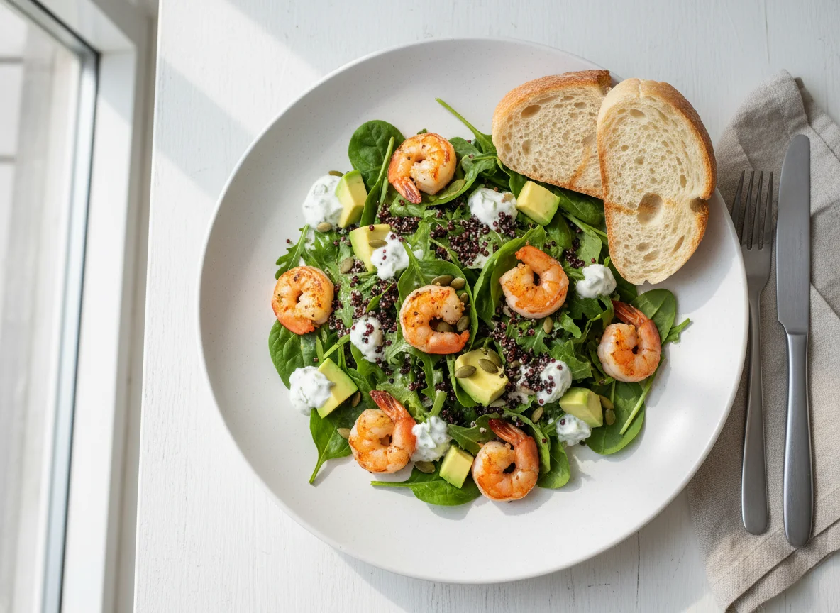 Салат с креветками, авокадо и киноа photo