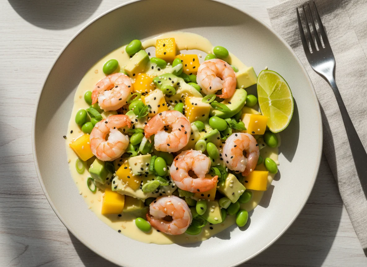 Салат с креветками, авокадо и манго photo