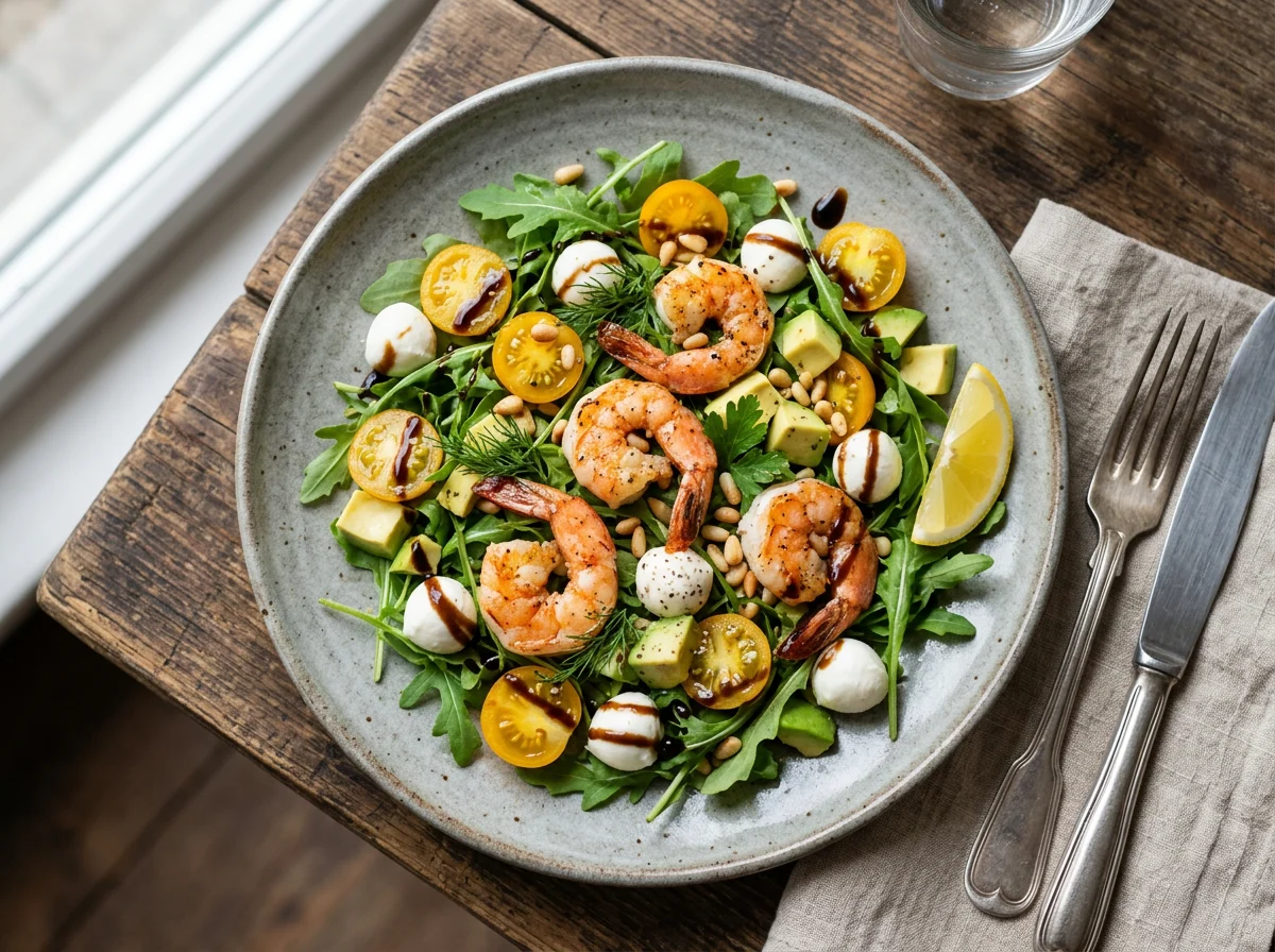 Салат с креветками, авокадо и моцареллой photo