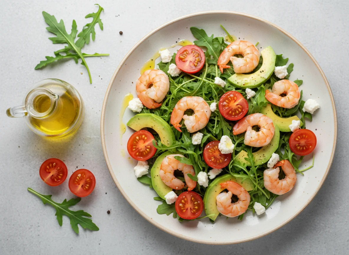 Салат с креветками, авокадо и помидорами photo