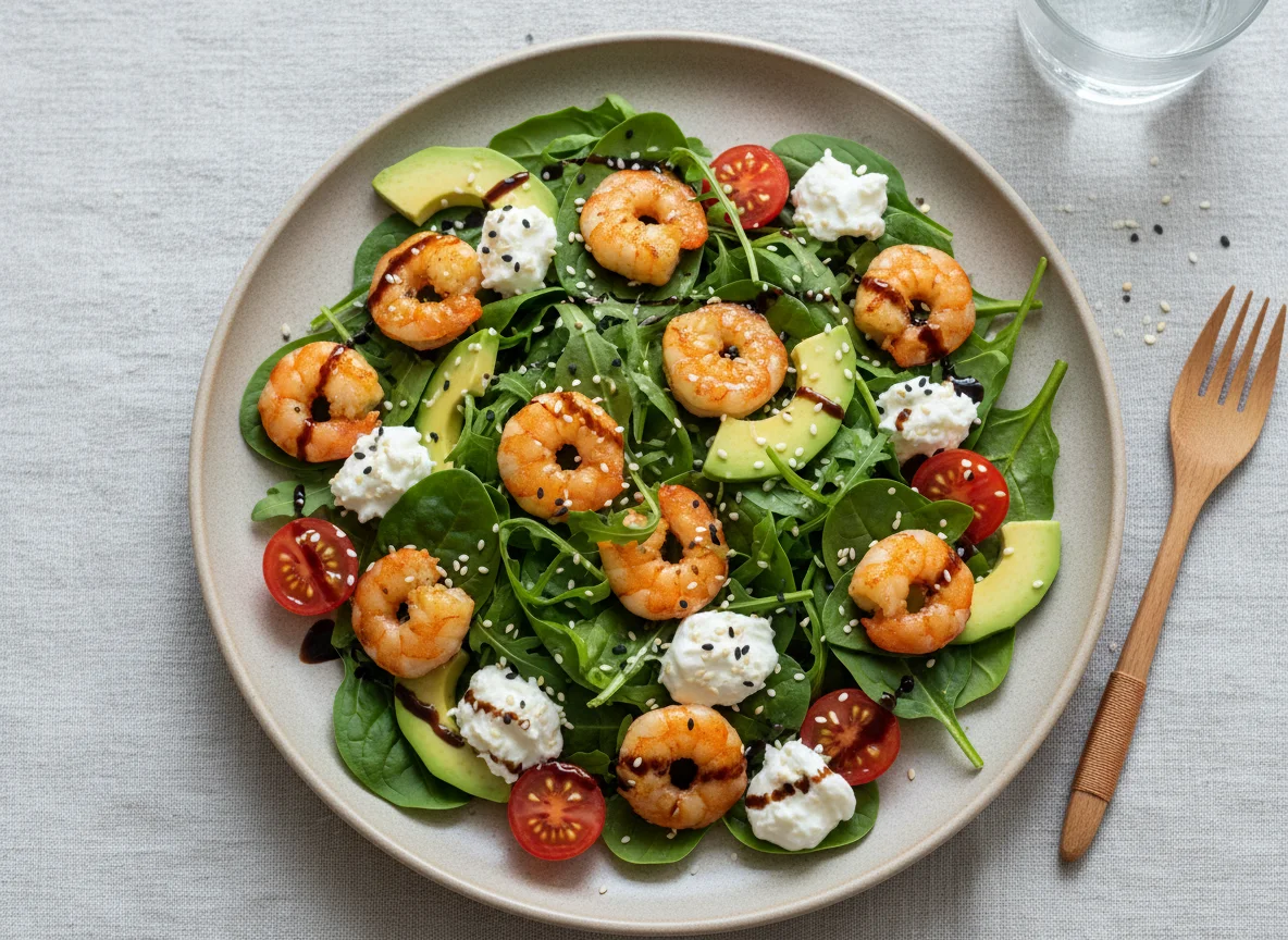 Салат с креветками, авокадо и зеленью photo