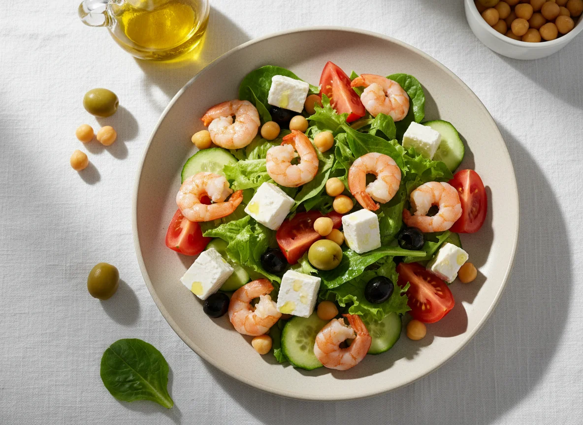 Салат с креветками, фетой и нутом photo