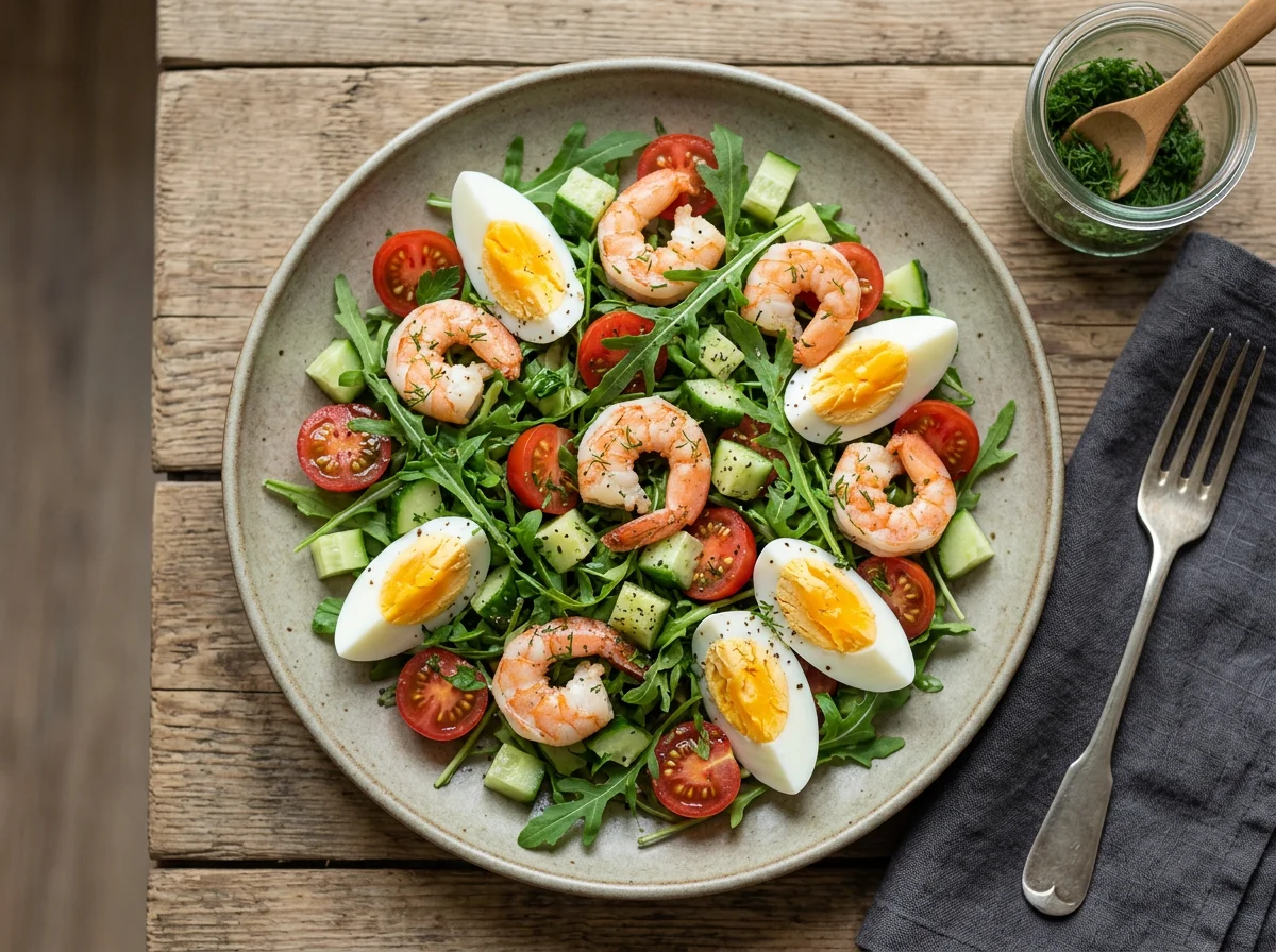 Салат с креветками и яйцом photo