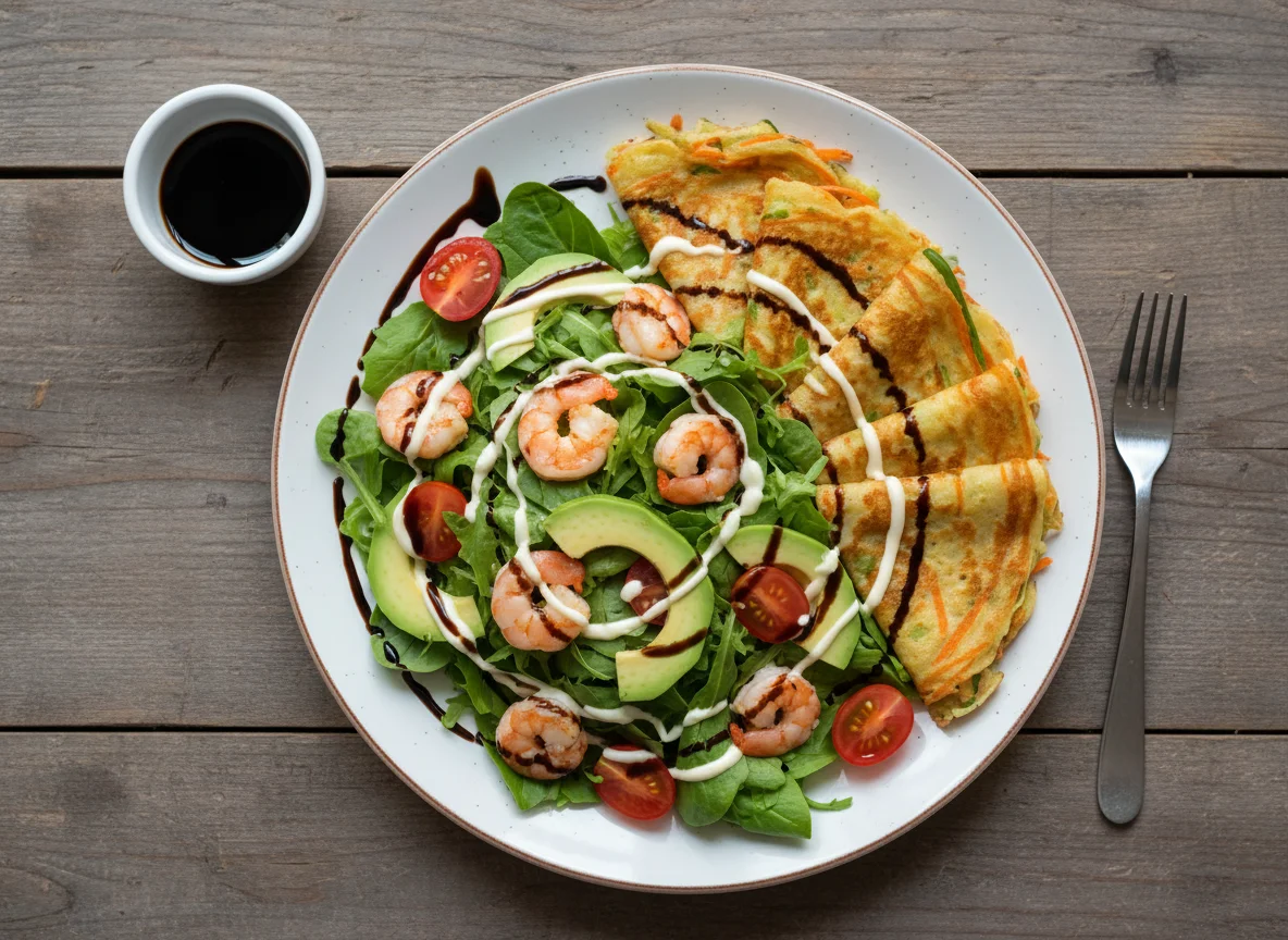 Салат с креветками и блинчики photo