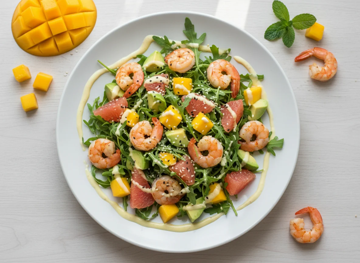 Салат с креветками и фруктами photo