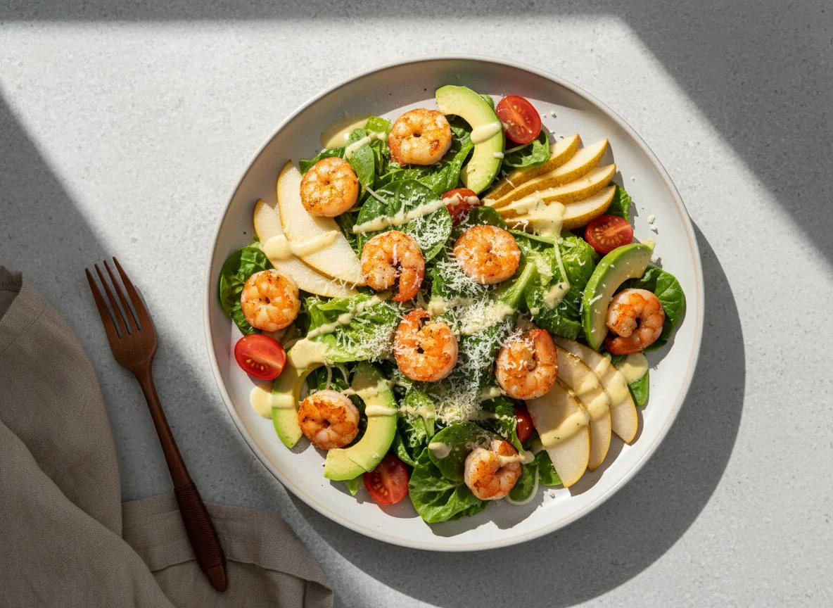 Салат с креветками и грушей photo