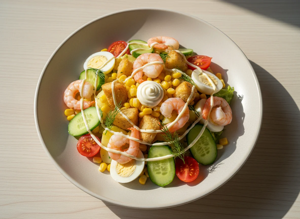 Салат с креветками и картофелем photo