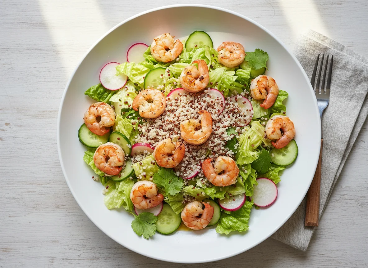 Салат с креветками и киноа photo