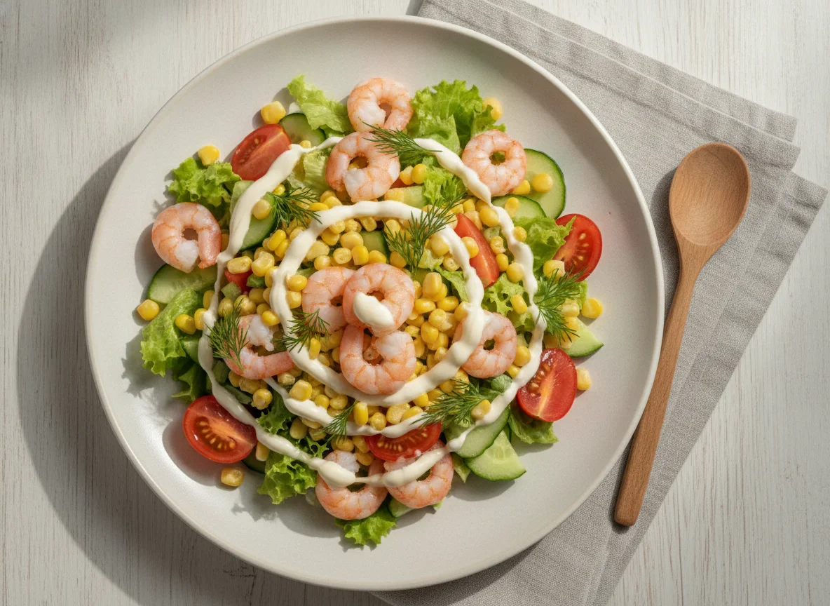 Салат с креветками и кукурузой photo