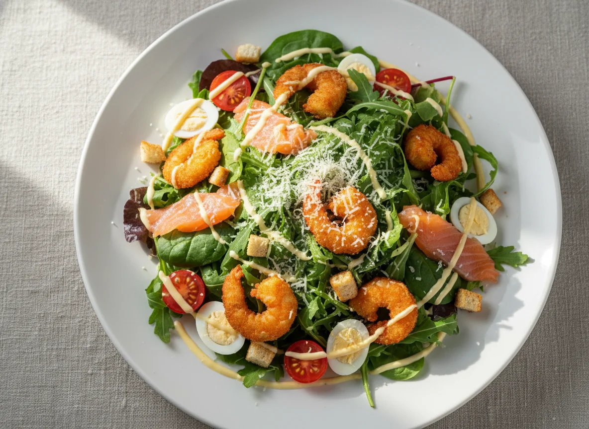 Салат с креветками и лососем photo