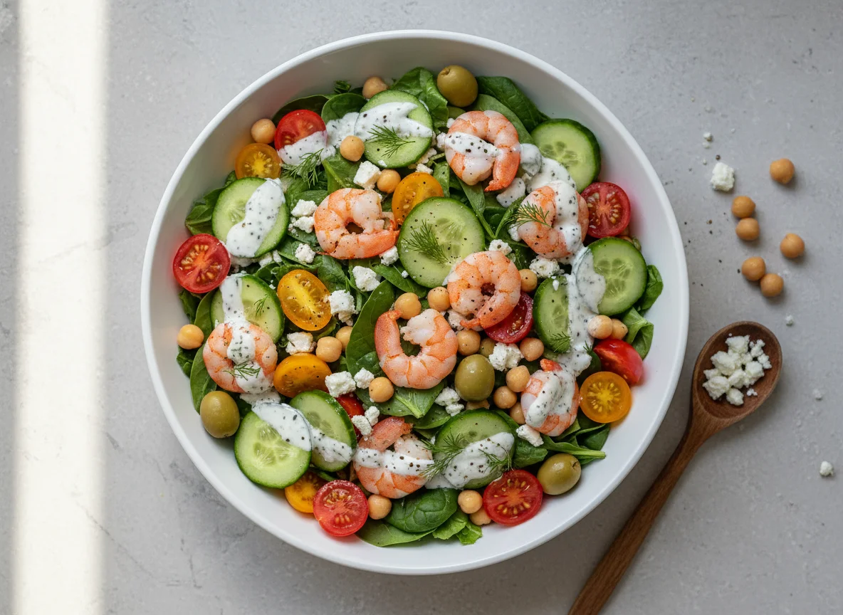 Салат с креветками и нутом photo