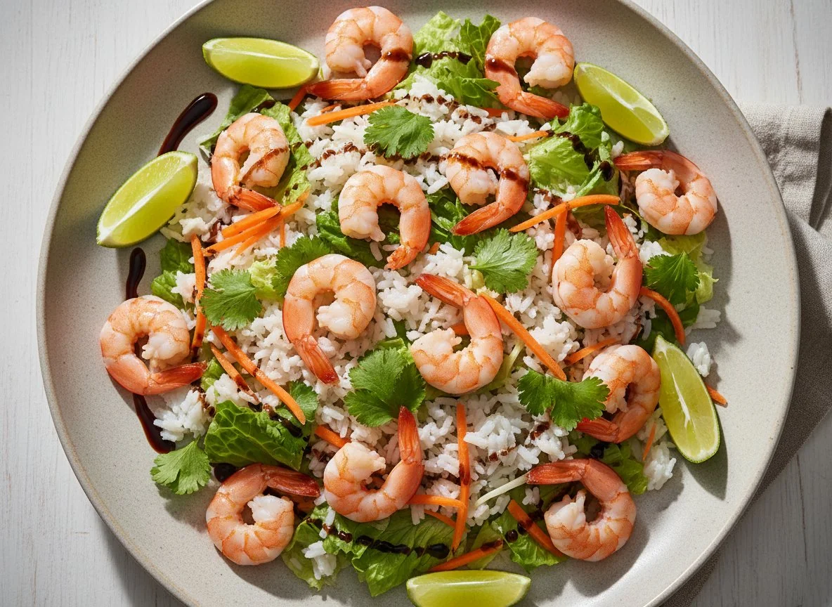 Салат с креветками и рисом photo