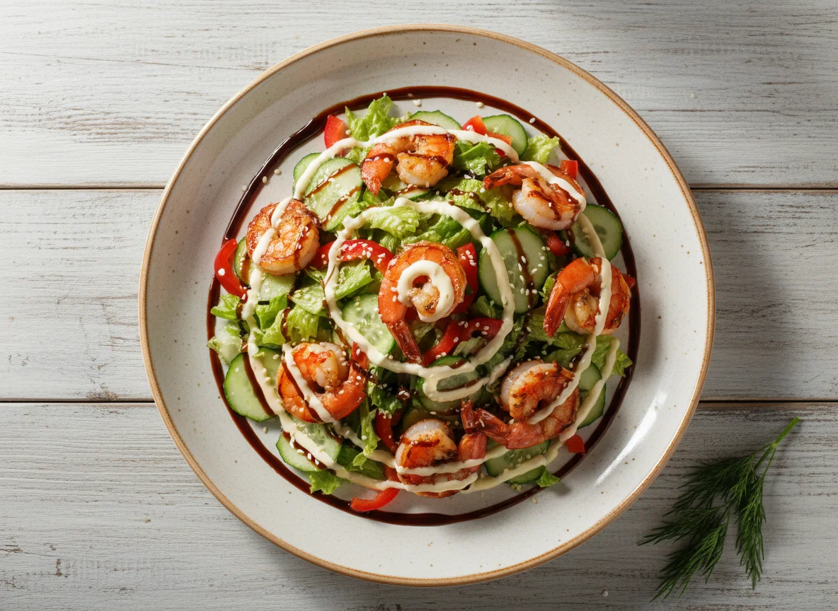 Салат с креветками и соусами photo