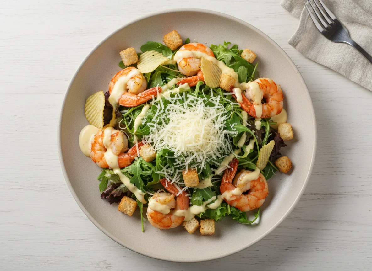 Салат с креветками и соусом photo