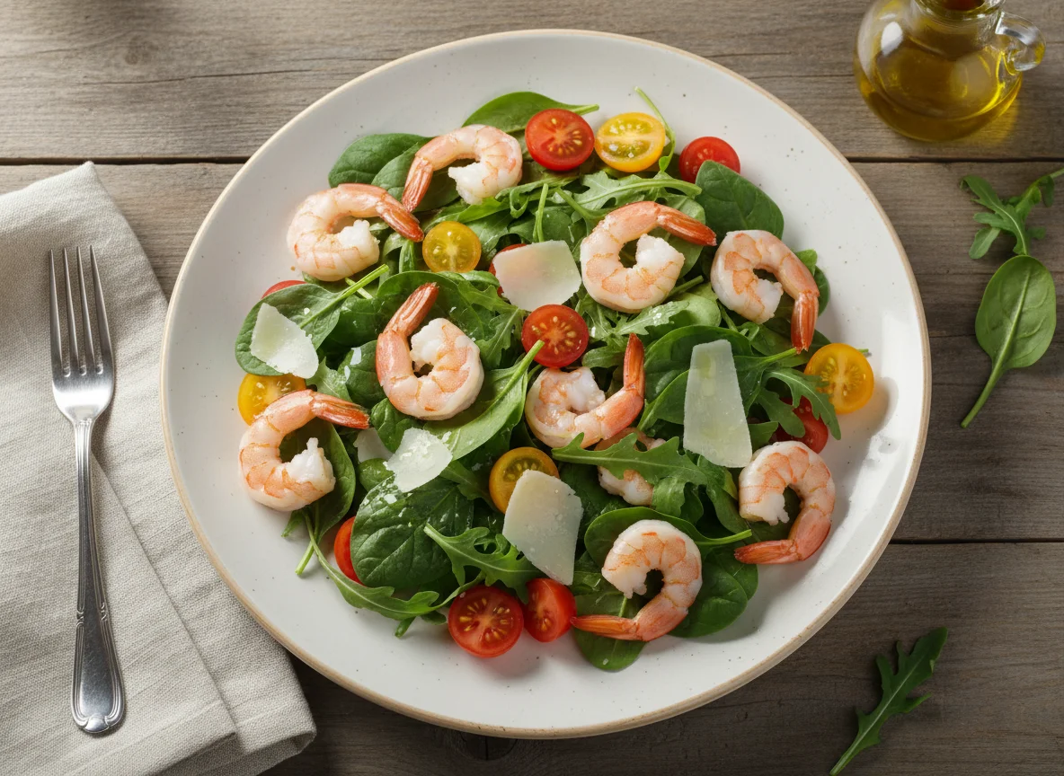 Салат с креветками и шпинатом photo