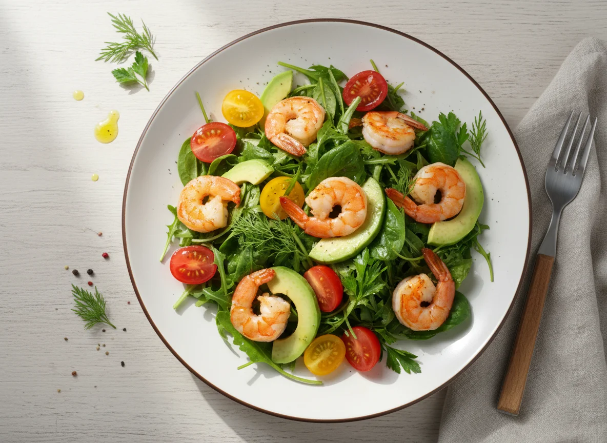 Салат с креветками и зеленью photo