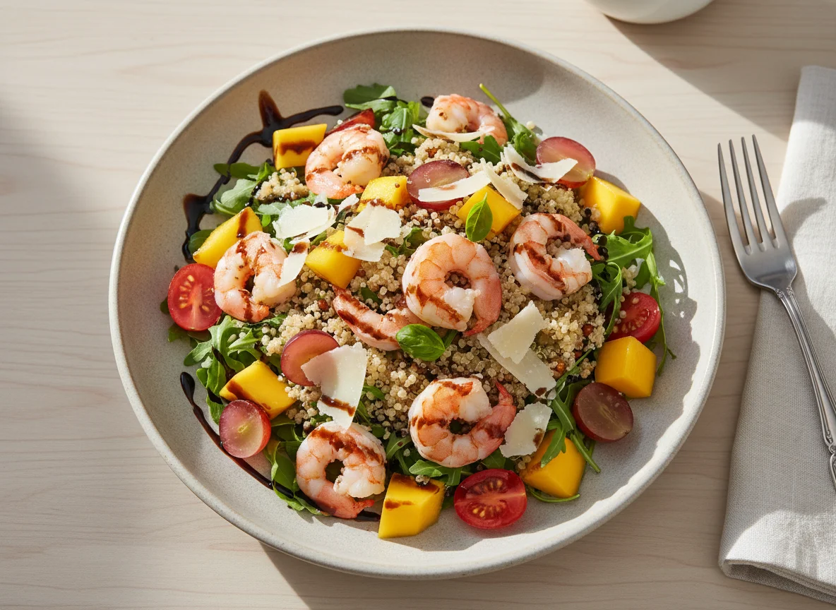Салат с креветками, киноа и манго photo