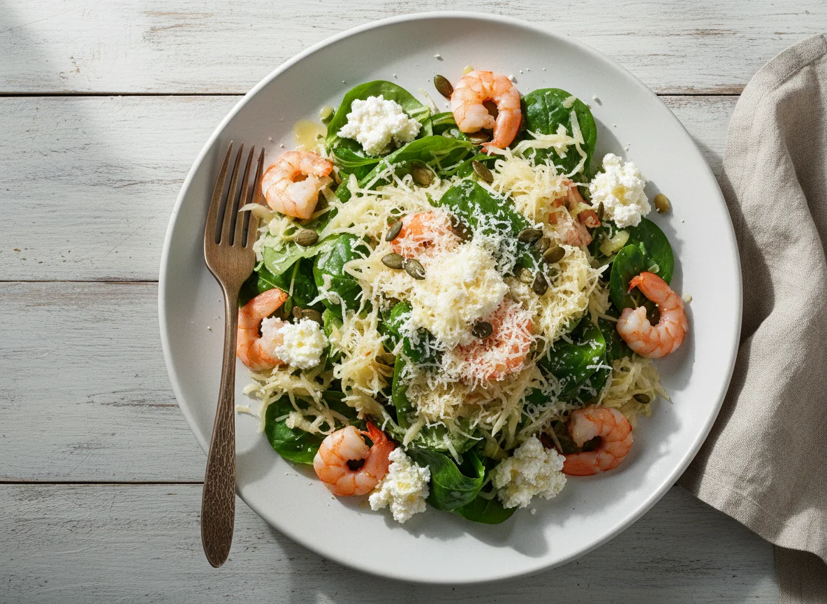 Салат с креветками, квашеной капустой и сыром photo