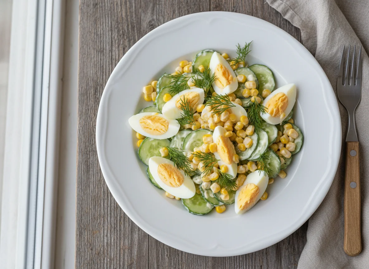 Салат с кукурузой, огурцом и яйцом photo