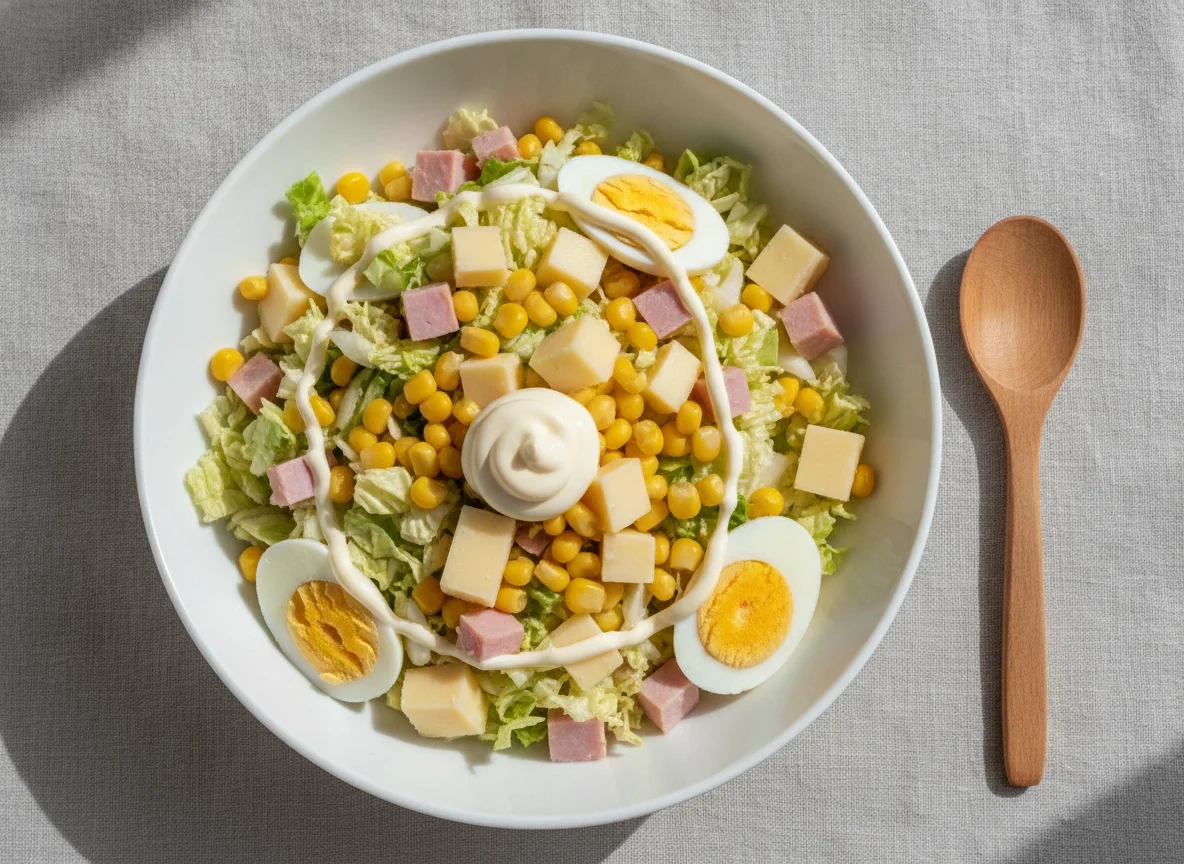 Салат с кукурузой, сыром и яйцом photo