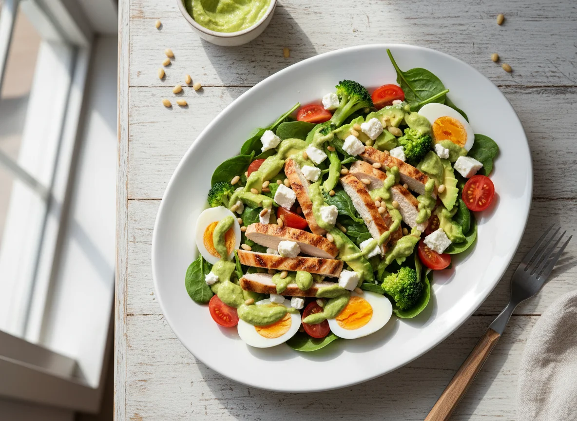 Салат с курицей, яйцом и авокадо photo