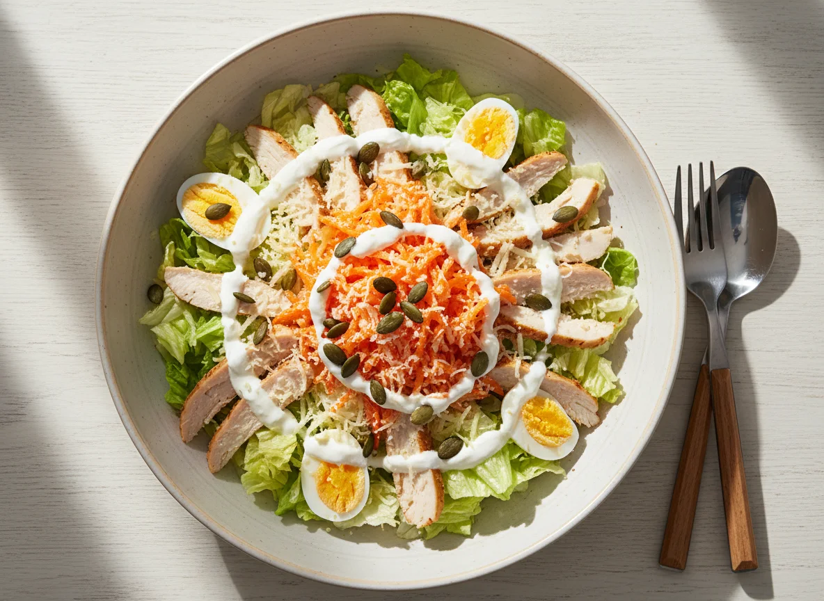 Салат с курицей, яйцом и корейской морковью photo