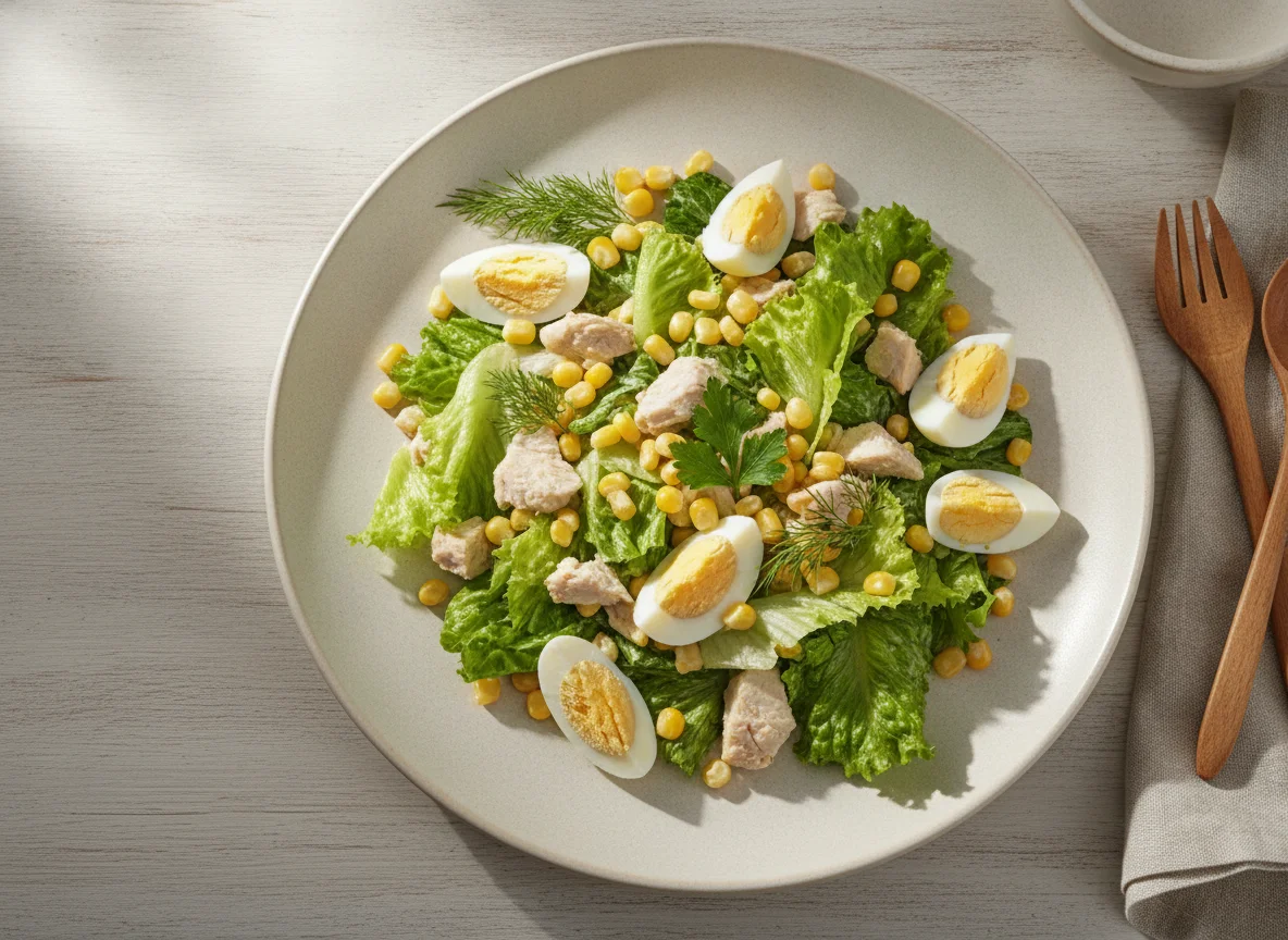 Салат с курицей, яйцом и кукурузой photo