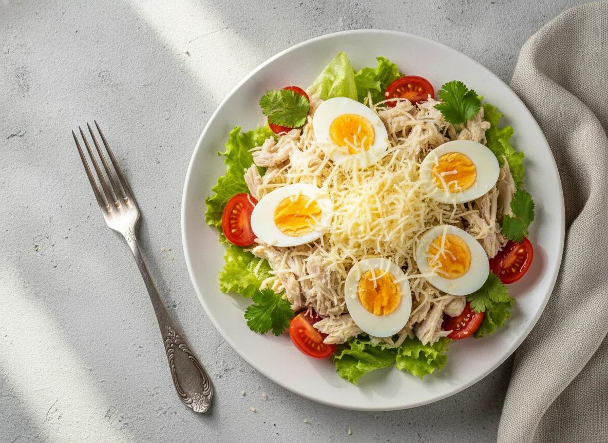 Салат с курицей, яйцом и сыром photo